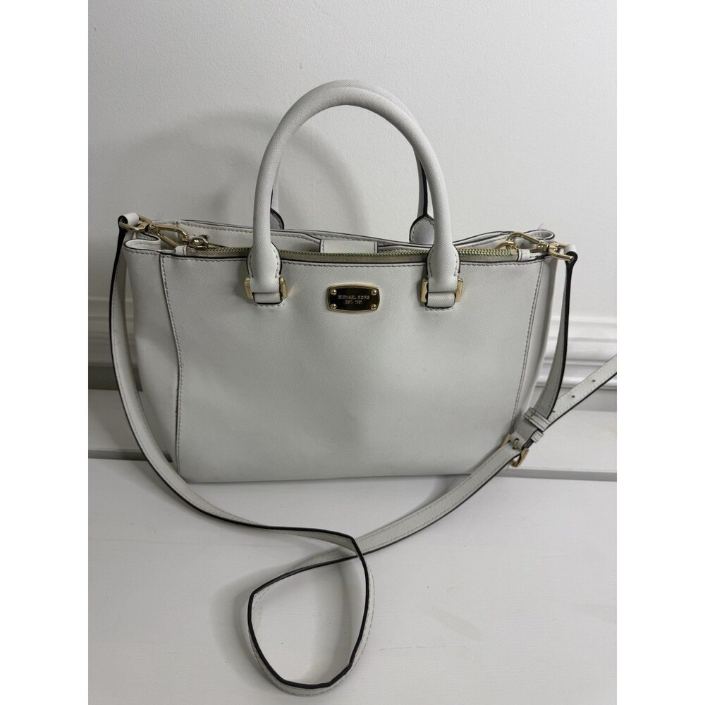 Michael Kors Jet Set Travel White Saffiano Leather Satchel Crossbody Bag
